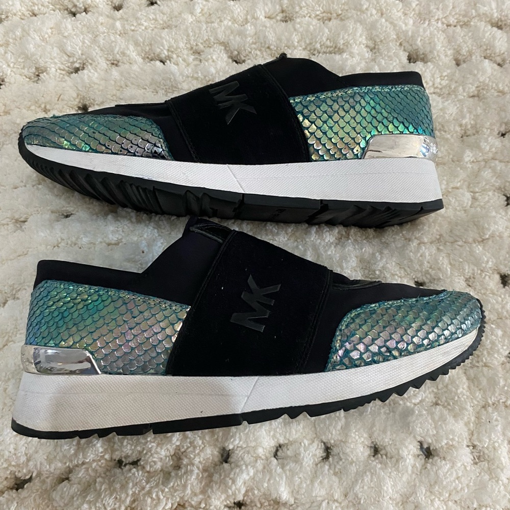 Michael Kors Black and Iridescent Green Sneakers